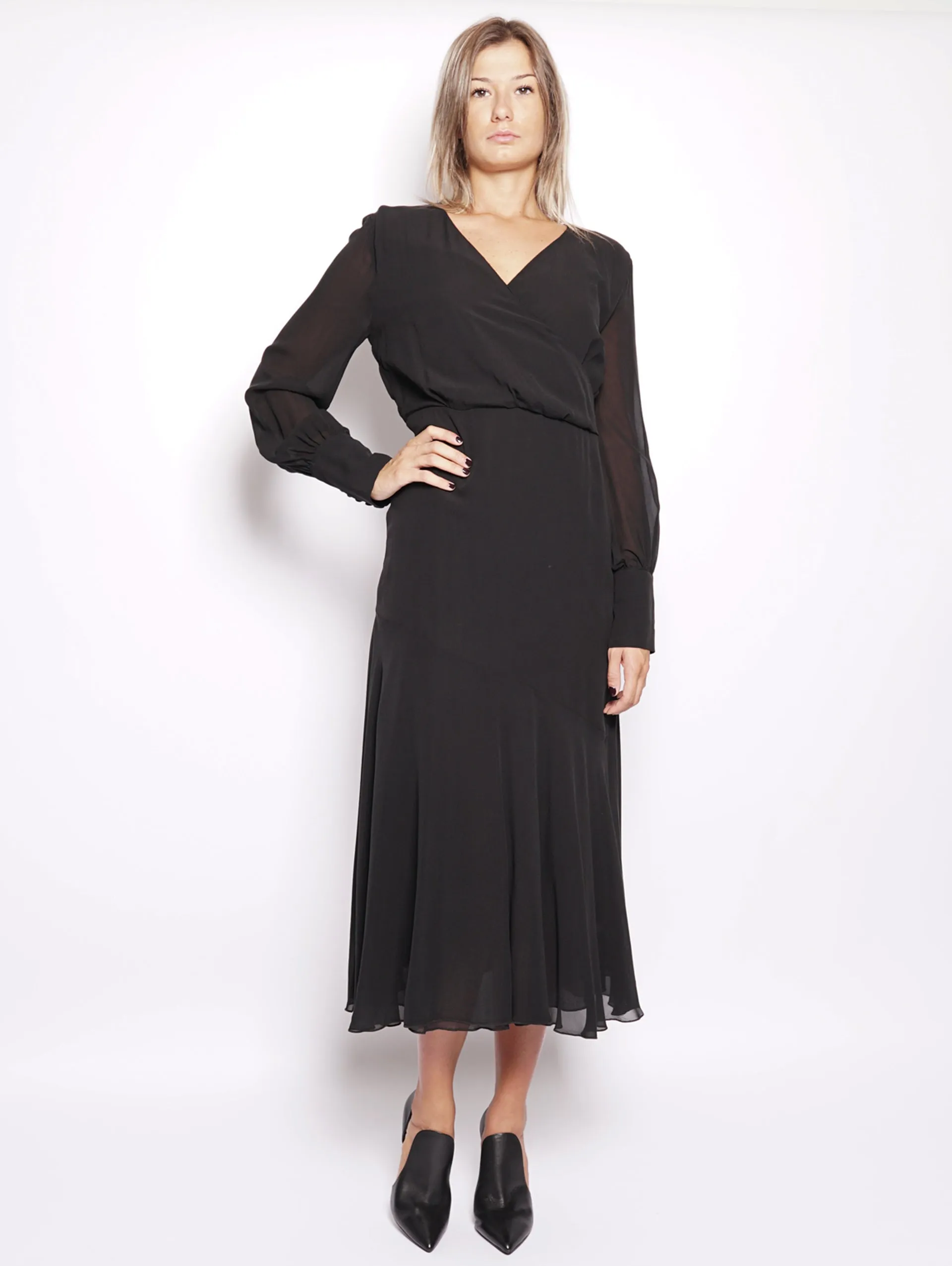 Abito longuette in seta Nero