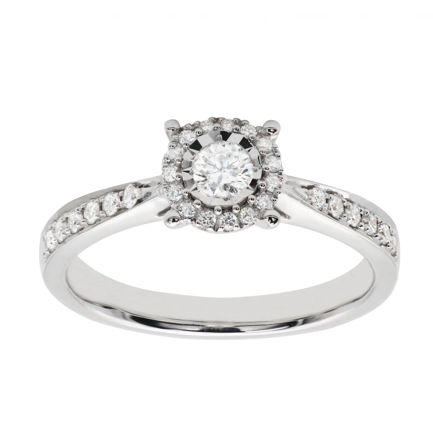Anello Halo in Oro Bianco 750 con Diamanti