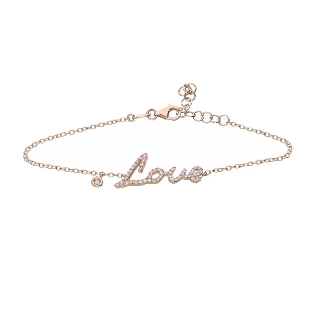 Bracciale in oro rosa con scritta Love e diamanti ct 0.30