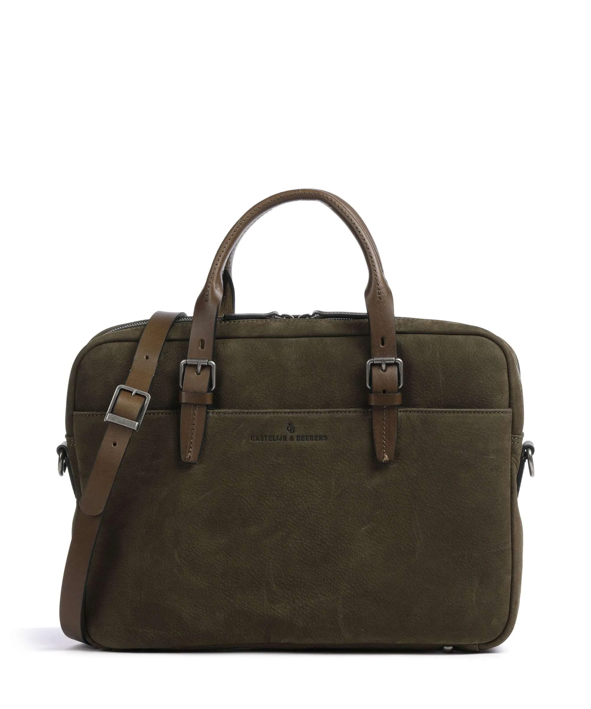  Castelijn & Beerens Cartella 15″ pelle bovina ruvida verde-oliva  