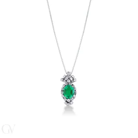 Collana in oro bianco 18k con smeraldo ovale e diamanti