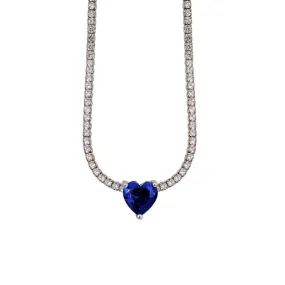 Collana tennis con zircone a cuore blu zaffiro    