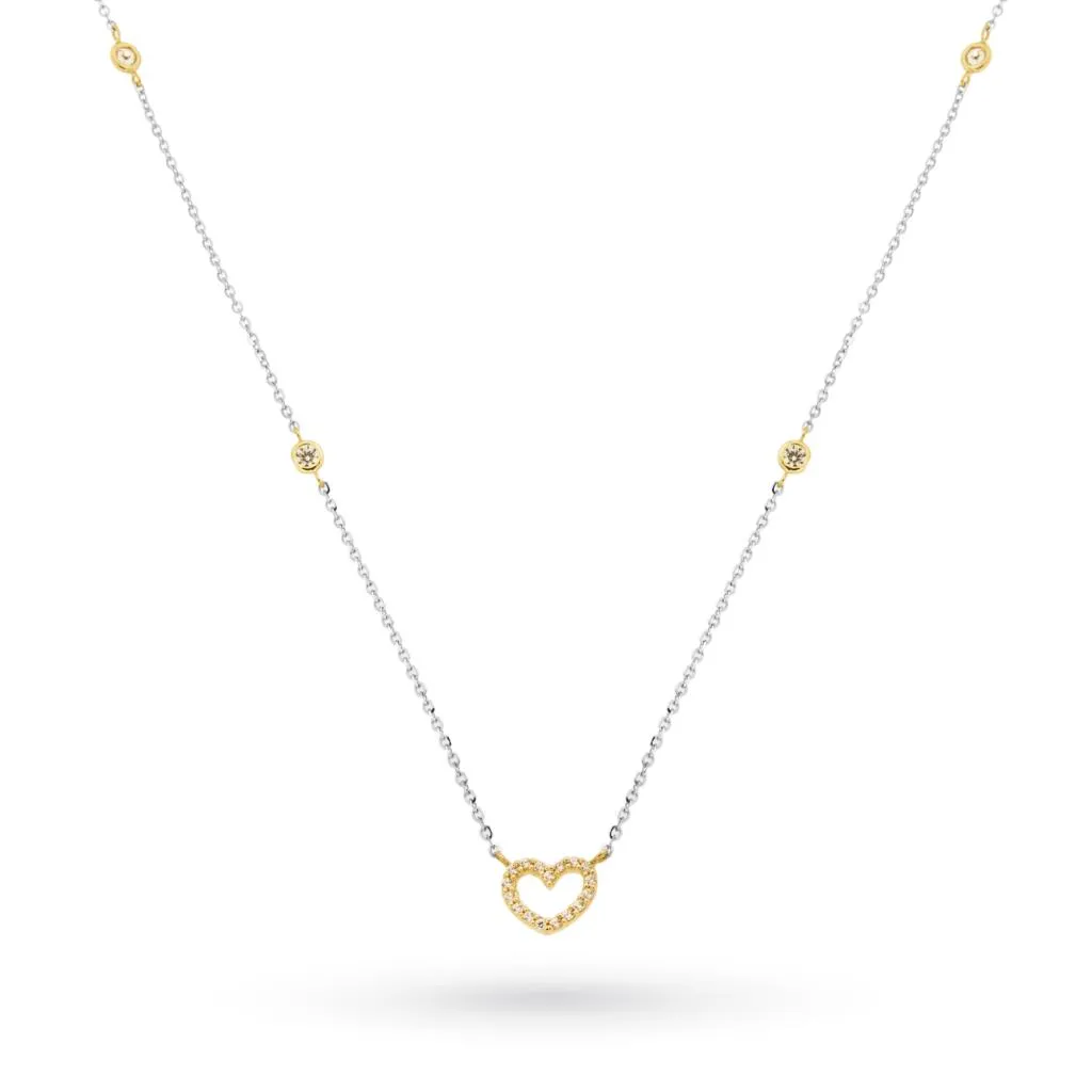 Collana tiffany in oro giallo e bianco con cuore di zirconi