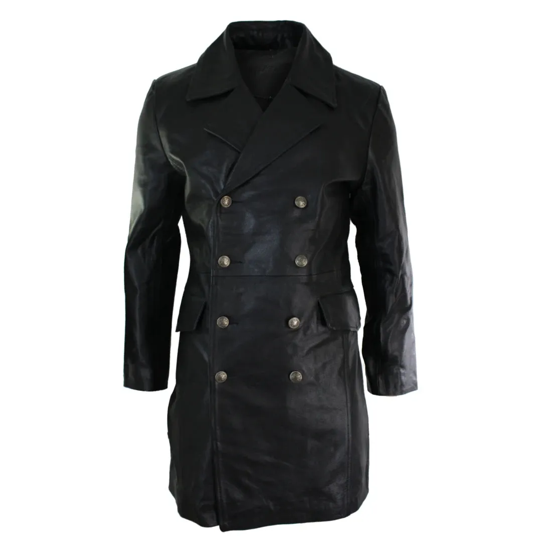 Giacca Cappotto Lungo in Vera Pelle da Uomo Dark Punk Rock Emo nero