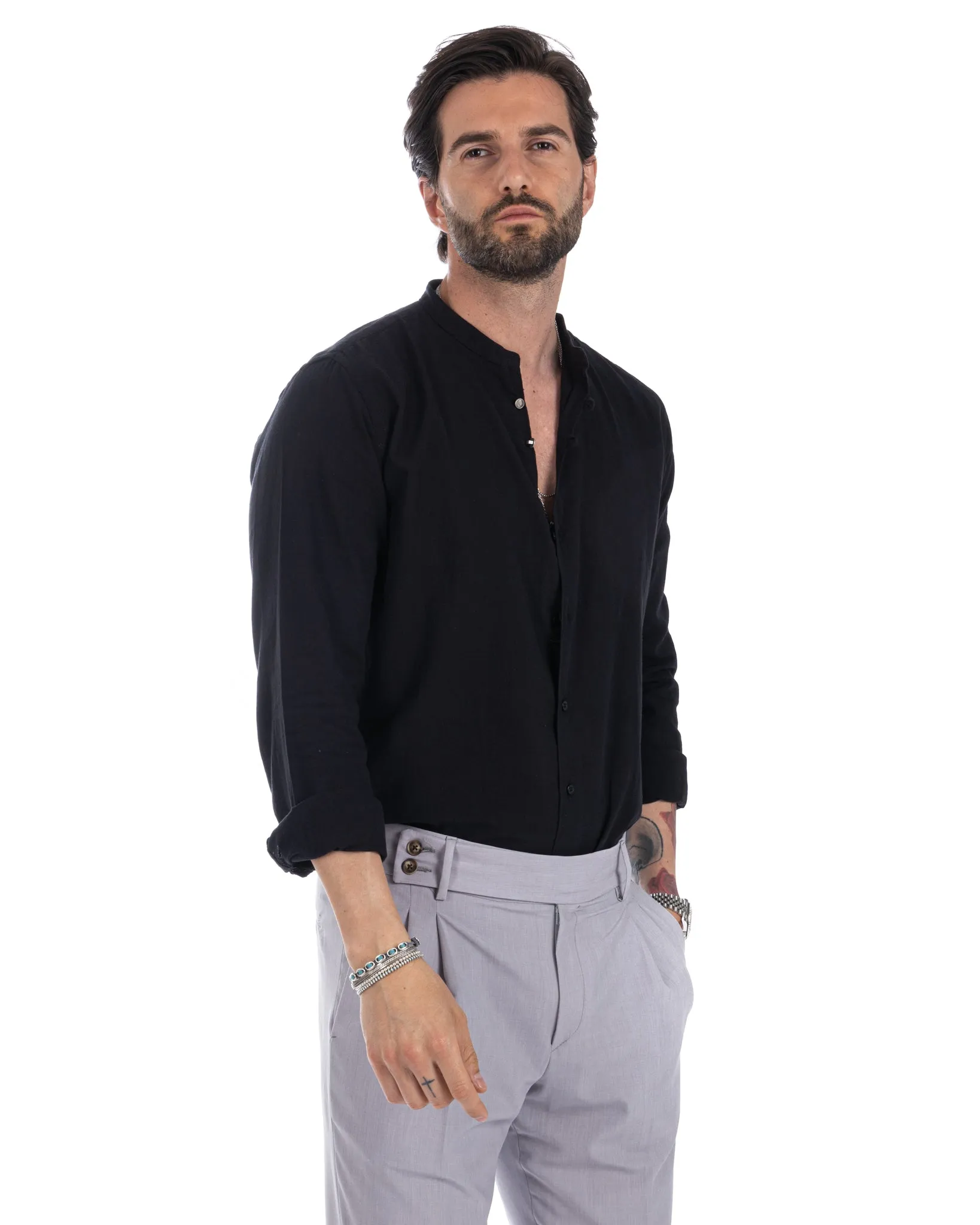 Hyeres  - camicia coreana nera in cotone
