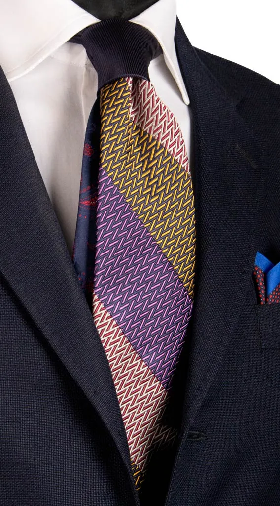 Man Mosaic Patchwork Regimental Silk Tie Multicolor Pattern PM645
