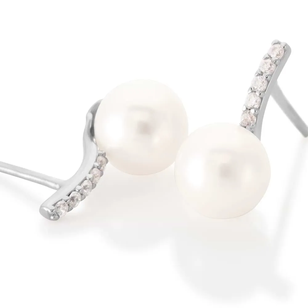 Orecchini Lobo Gabrielle Oro Bianco 375/1000 Perla D'Acqua Dolce Bianco Cubic Zirconia Bianco 1413475