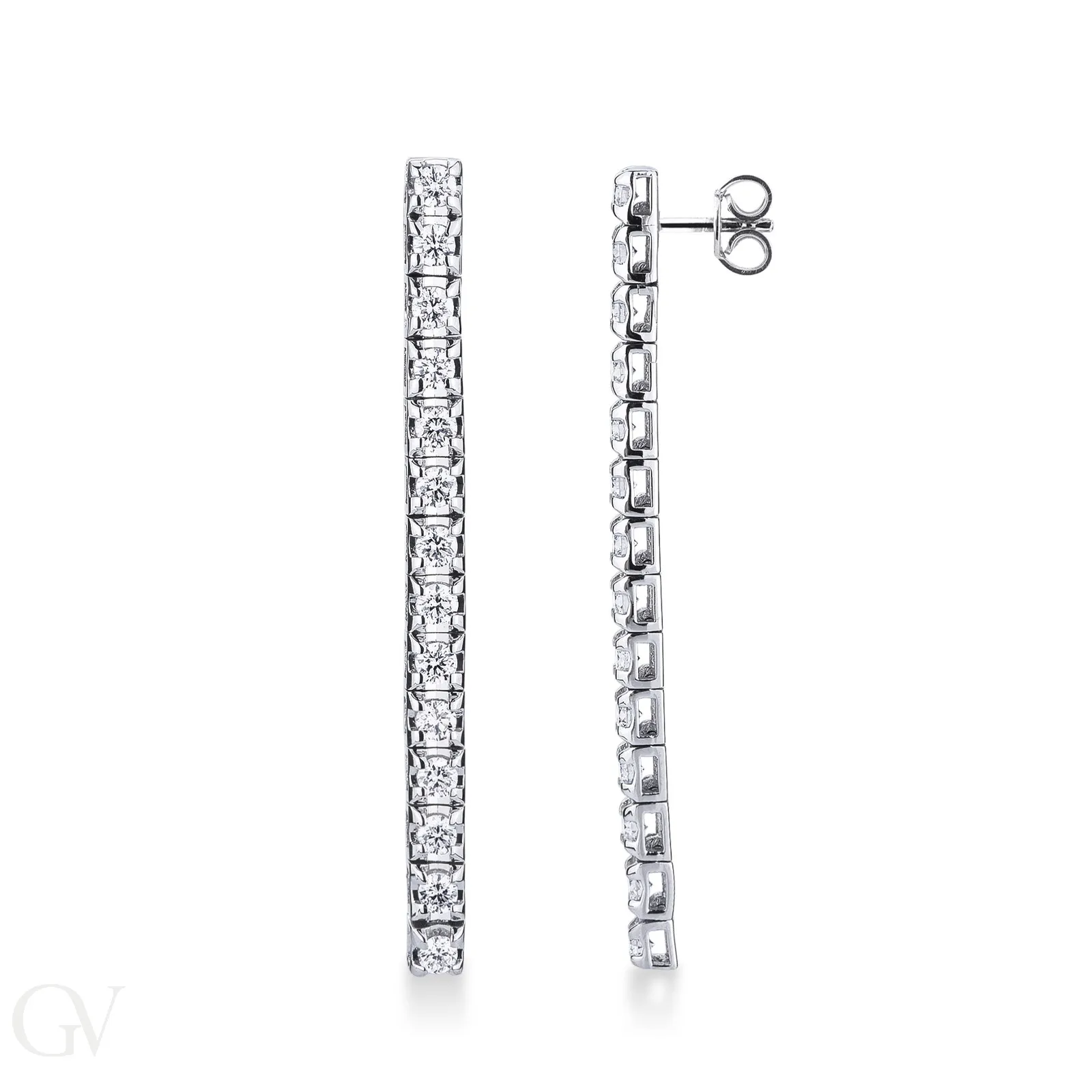 Orecchini tennis in oro bianco 18k con diamanti da 0,07 ct