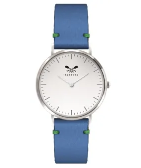 OROLOGIO BIANCO INDICI dm. 36,5 PELLE BLU MARINE BANDANA VERDE
