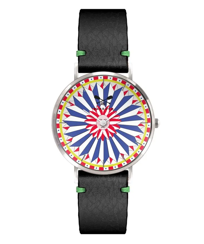 OROLOGIO IL SOLE dm. 36,5 PELLE NERO BANDANA VERDE