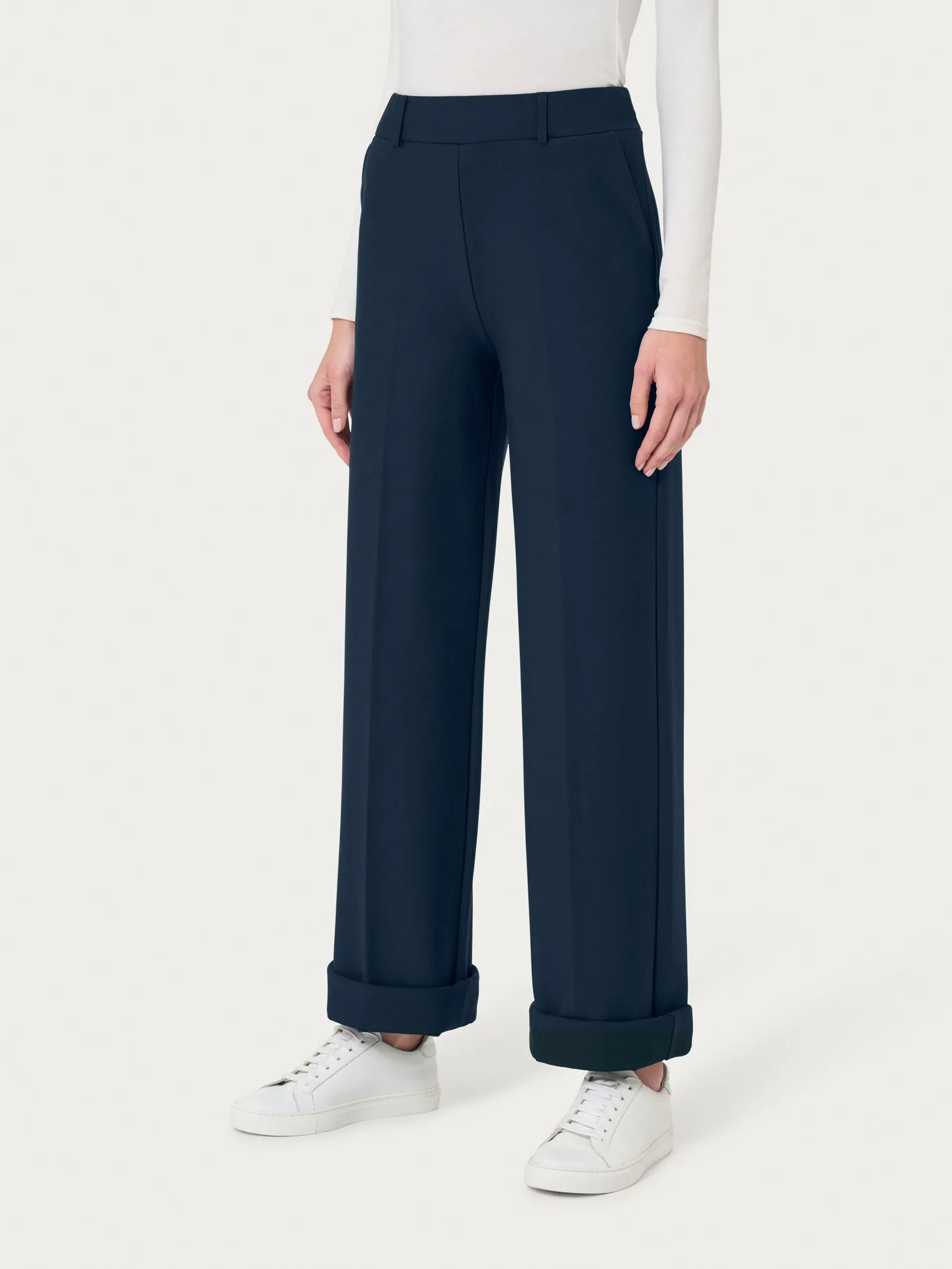Pantalone ampio con tasche in Compact Light - Bleu