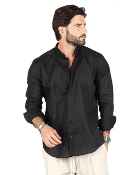 Positano - Camicia coreana nera in lino