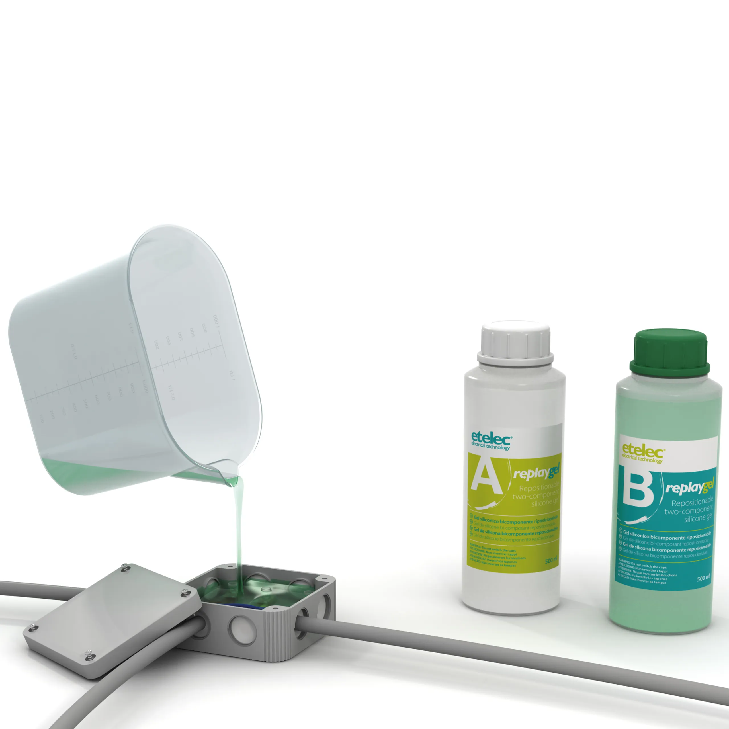 REPLAYGEL 1 Litro, Kit Gel Siliconico Isolanti Bicomponente Riaccessibile Riutilizzabile, Sigillature Scatole Cassette Derivazio