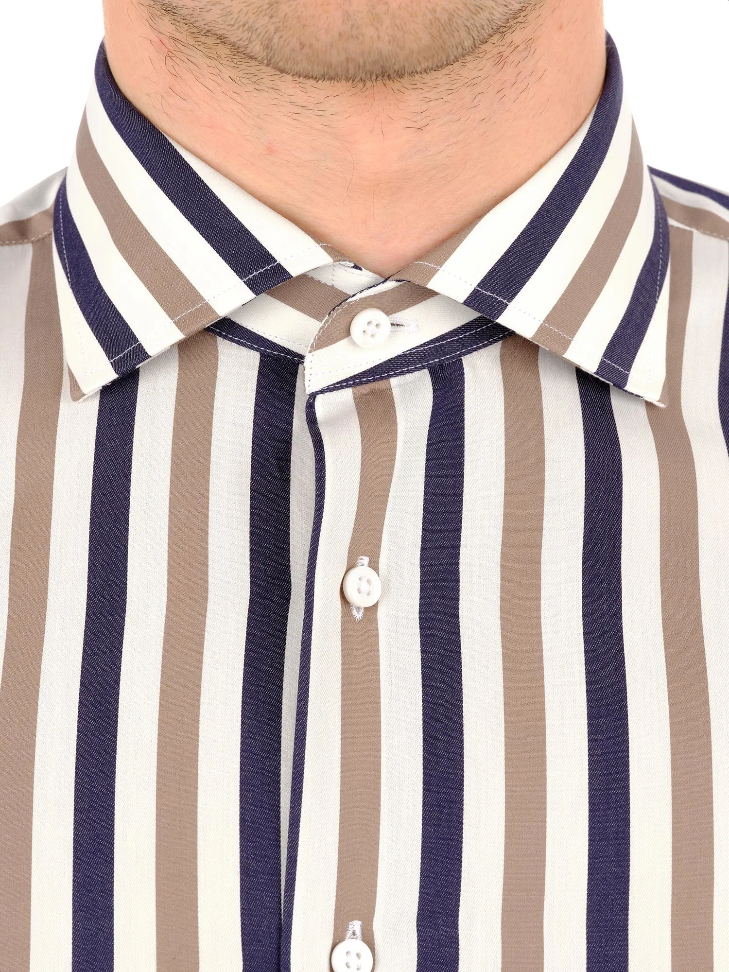 Striped Poplin Shirt with Spread Collar