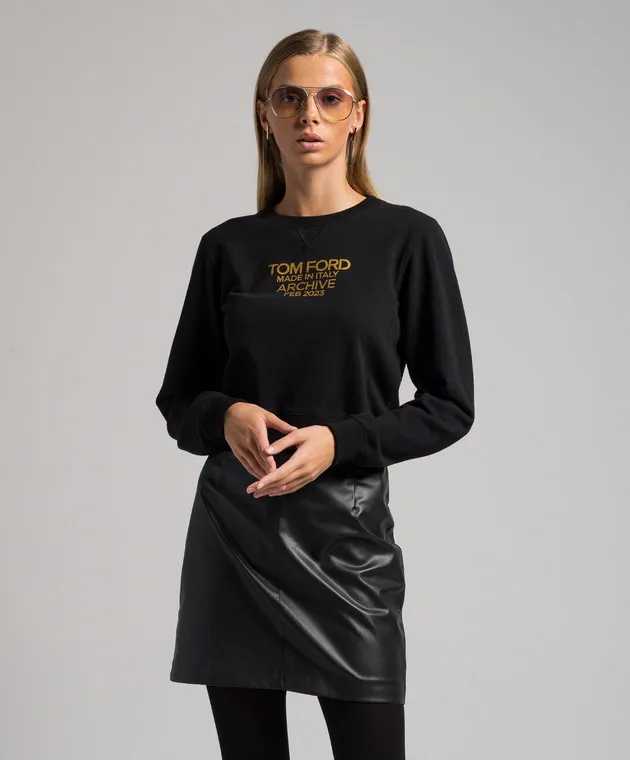 Tom Ford Felpa nera con stampa logo FLJ055FAX769