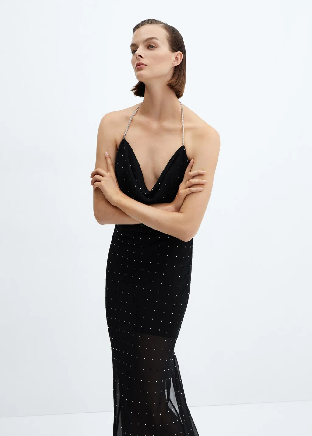 Vestito strass collo drappeggiato